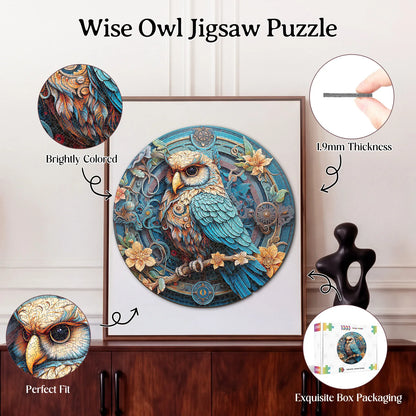 Custom Animal Jigsaw Puzzle: Owl & Floral Art (1000-Piece Round)