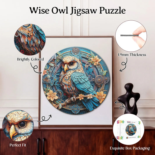 Custom Animal Jigsaw Puzzle: Owl & Floral Art (1000-Piece Round)