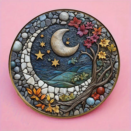 Moon Tree Night Sky Alloy Resin Round Brooch Badge Decor