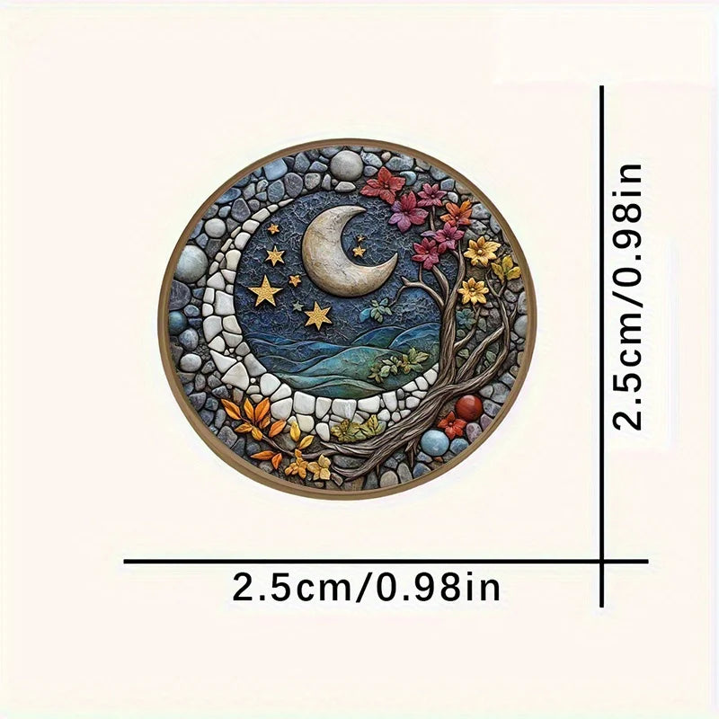 Moon Tree Night Sky Alloy Resin Round Brooch Badge Decor