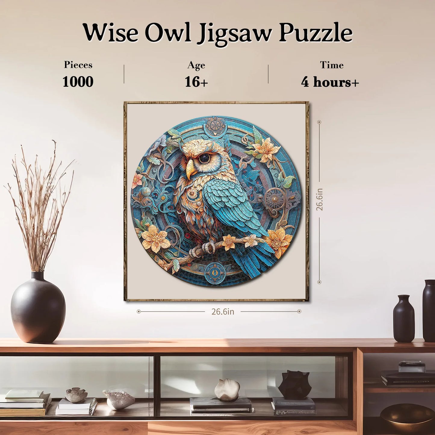 Custom Animal Jigsaw Puzzle: Owl & Floral Art (1000-Piece Round)