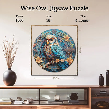 Custom Animal Jigsaw Puzzle: Owl & Floral Art (1000-Piece Round)