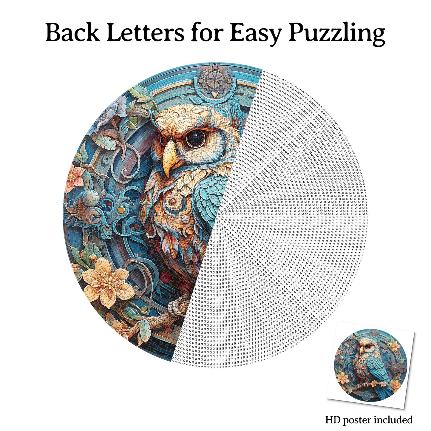 Custom Animal Jigsaw Puzzle: Owl & Floral Art (1000-Piece Round)