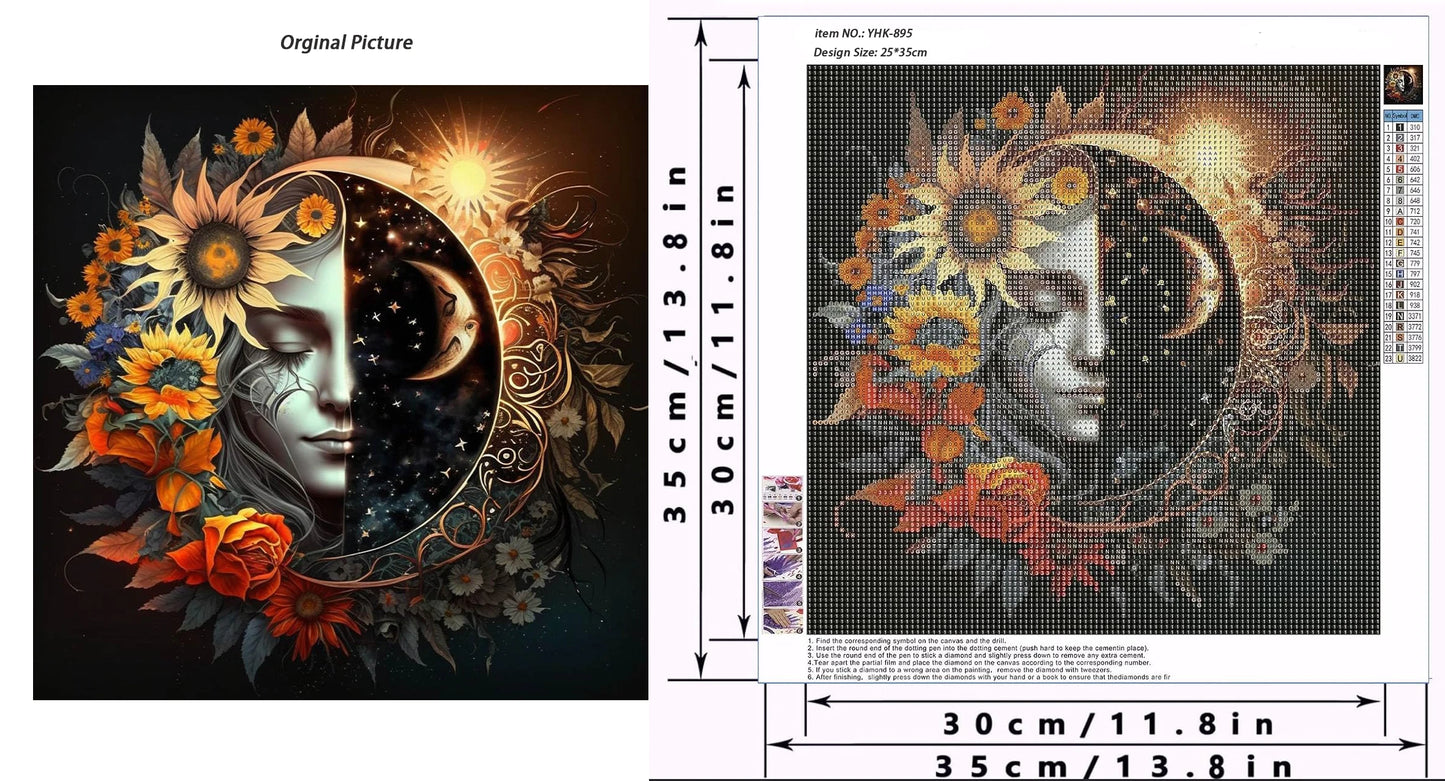 DIY Crystal Diamond Art Kit: Abstract Face, Floral & Celestial