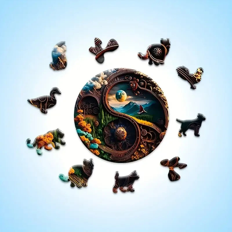 Yin-yang Landscape Wooden Puzzle: Animal Shapes, Stress Relief