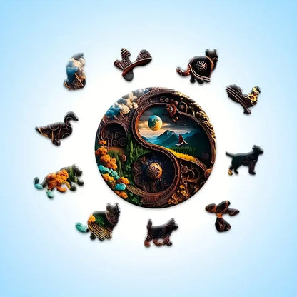 Yin-yang Landscape Wooden Puzzle: Animal Shapes, Stress Relief
