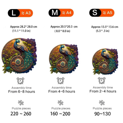 Round Peacock Wooden Jigsaw Puzzle - Irregular Animal Shapes