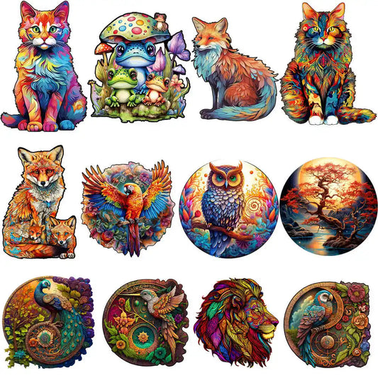 Wooden Animal Jigsaw Puzzles for Adults & Kids