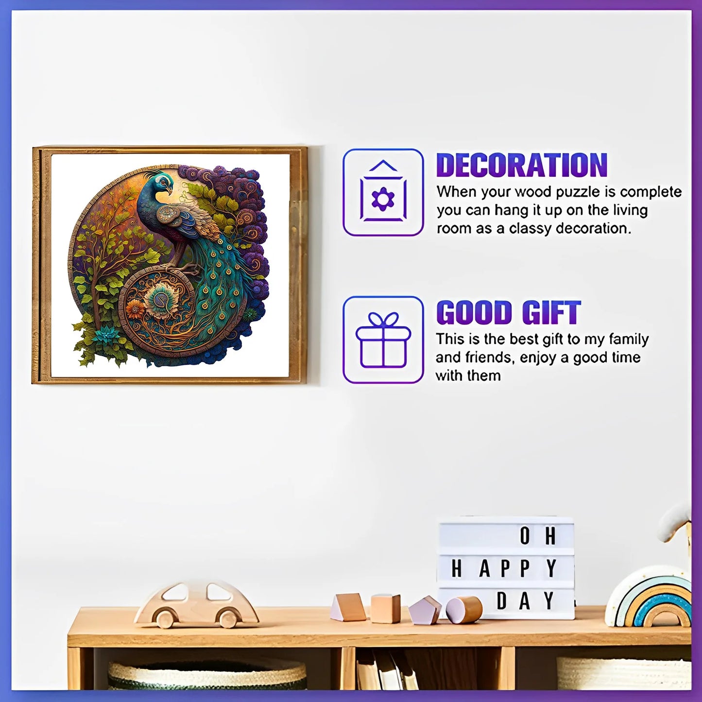 Round Peacock Wooden Jigsaw Puzzle - Irregular Animal Shapes