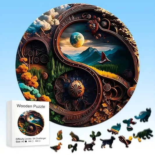 Yin-yang Landscape Wooden Puzzle: Animal Shapes, Stress Relief