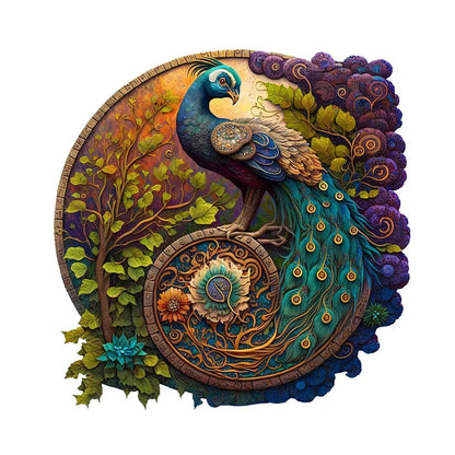 Round Peacock Wooden Jigsaw Puzzle - Irregular Animal Shapes